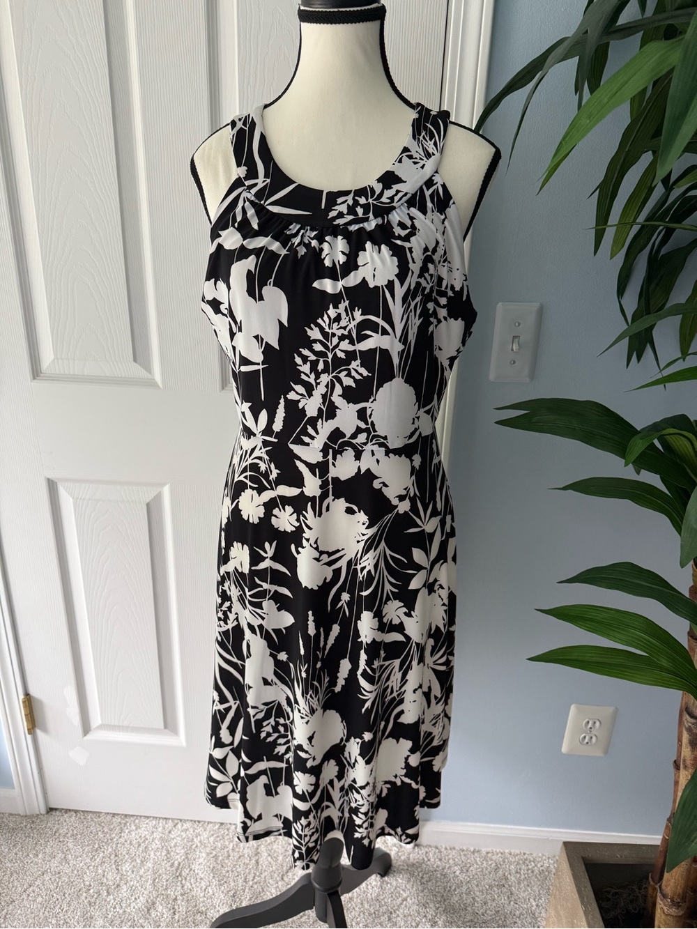Tommy Hilfiger Black and White Floral Midi Dress